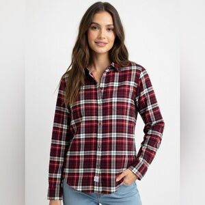 Frank & Eileen Barry Fit Plaid Button Down Shirt Red Black Cotton M